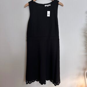 Loft Black Ponte Eyelet Hem Dress